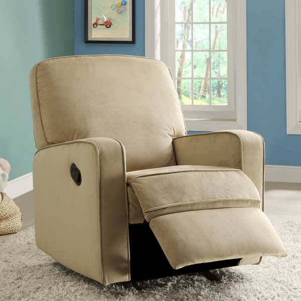 Bentley Camel Brown Fabric Modern Nursery Swivel Glider Recliner Chair