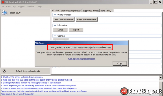 Congratulations. Your printers waste counter(s) have now been reset
