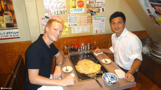 monjayaki lunch wiith my former neighbor Hideaki in Tokyo, Japan 