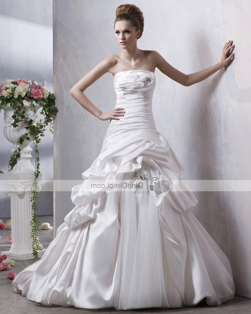 Walesbridal Satin Strapless Chapel Train Ruffles Bridal Ball Gown Wedding