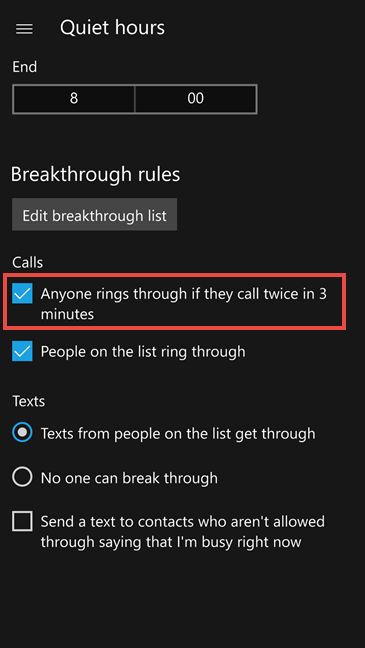 Windows 10 Mobile, Heures calmes, activer, configurer, démarrer, arrêter, notifications