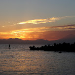 sunset with mount fuji at CABAN Tomorrowland at Hayama beach near Tokyo in Hayama, Japan 