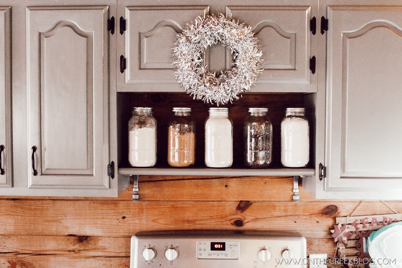 Silver & sparkly wreaths from Dollar Tree used as New Year's kitchen decor!