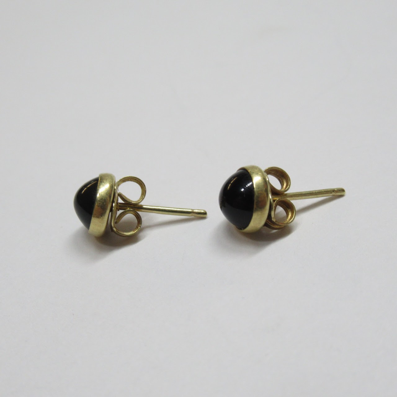 14K Gold Black Stone Stud Earrings