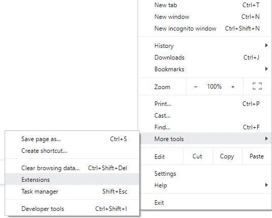 [その他のツール]で、[拡張機能]をクリックします