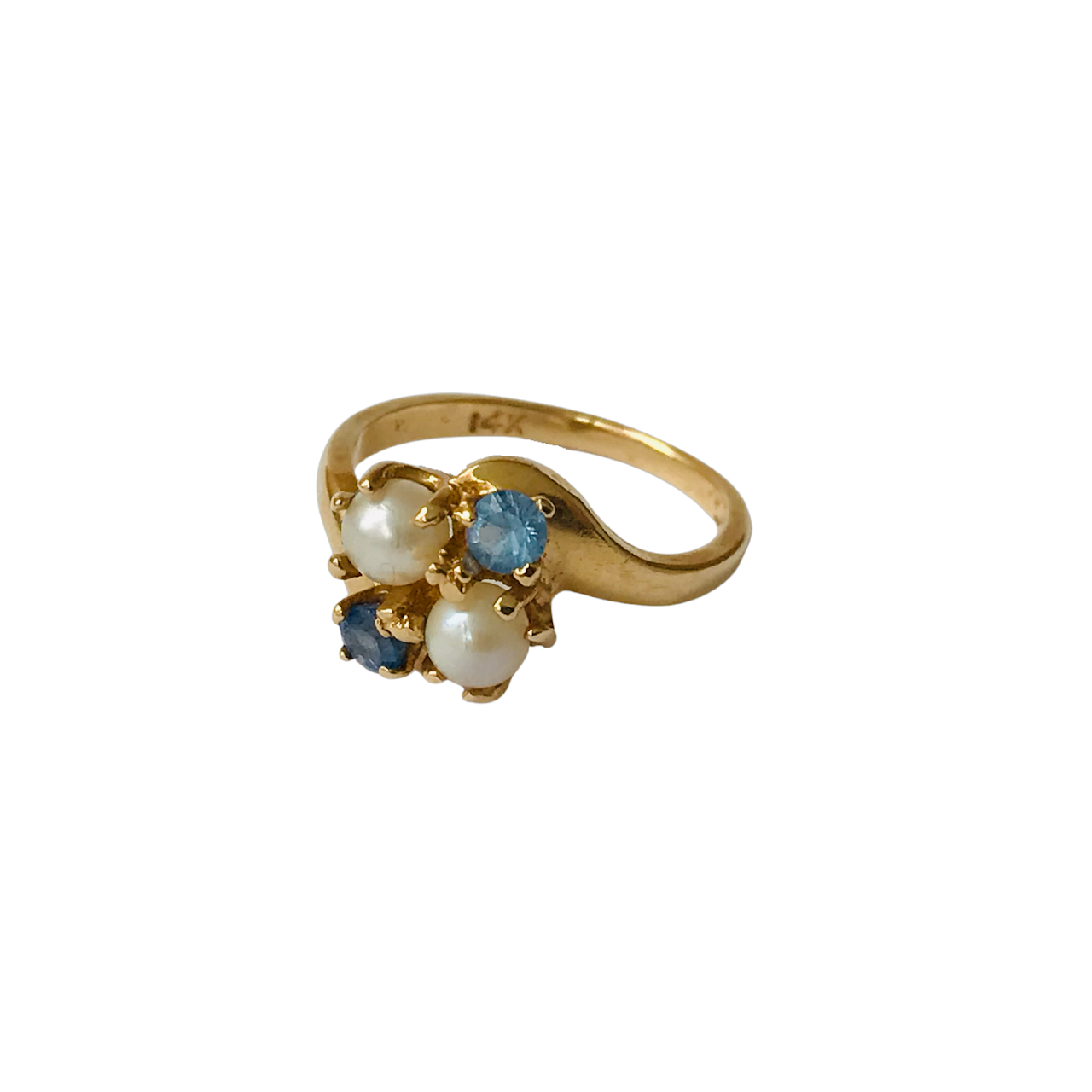 14K Gold, Sapphire, Aquamarine & Pearl Ring