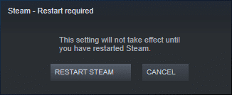 单击 RESTART STEAM 以确认提示。 如何修复 Steam 图片上传失败