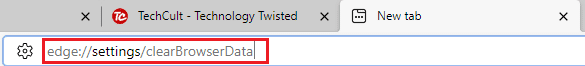 typ edge-instellingen clearBrowserData in de zoekbalk