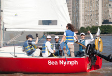 J/24 one-design sailboat- sailing off New York's waterfront