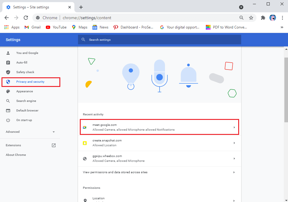 ในการตั้งค่าไซต์ ให้คลิกที่ meet.google.com