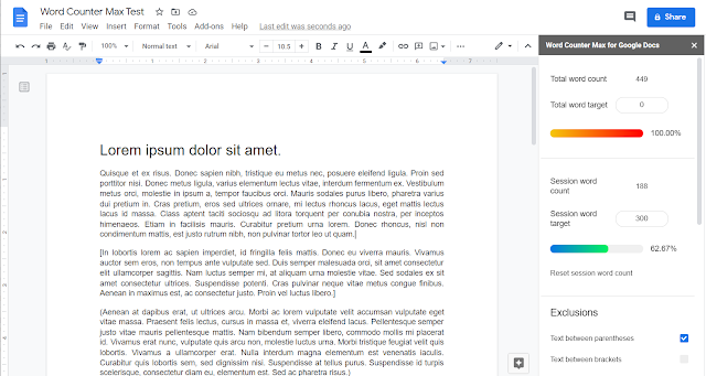 Screenshot of Word Counter Max for Google Docs