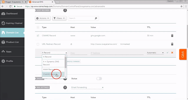 add-cname-record-namecheap
