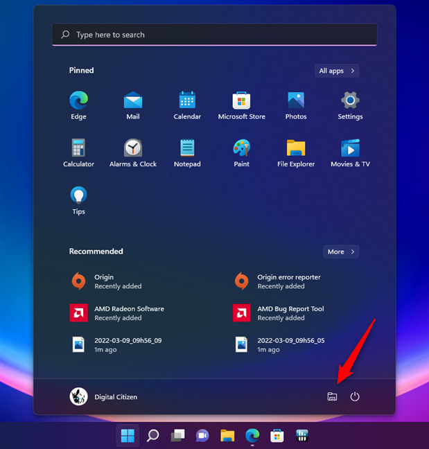 Hoe de Verkenner in Windows 11 te openen met behulp van de knop in het Start-menu