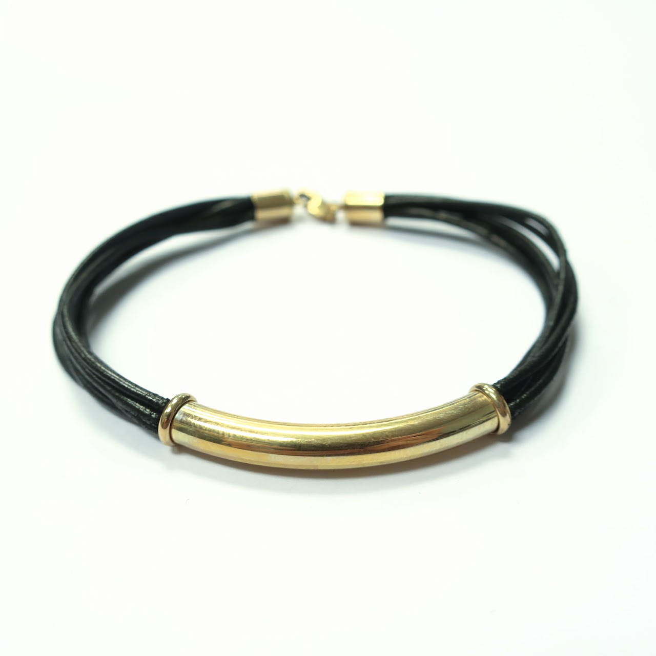 14K Gold and Leather Bracelet