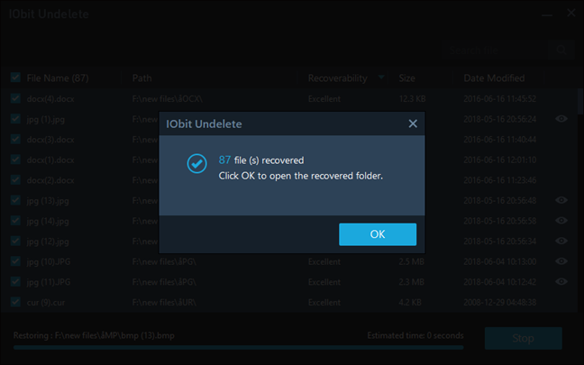 Verwijderde bestanden hersteld door IObit Undelete