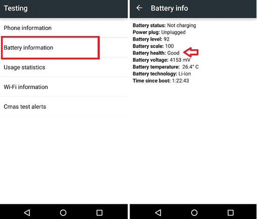 Testmenu en batterij-info.  Hoe de batterijstatus op Android te controleren