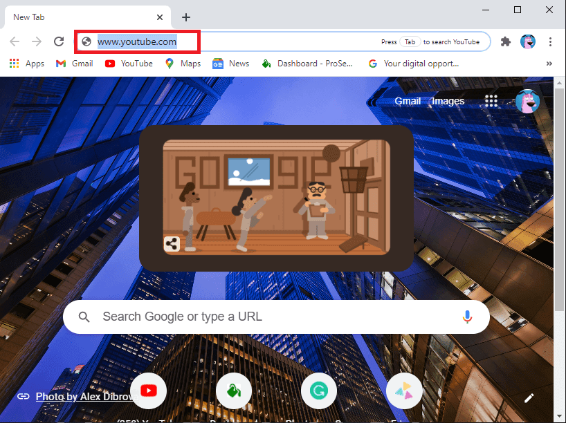 Open youtube in de webbrowser.