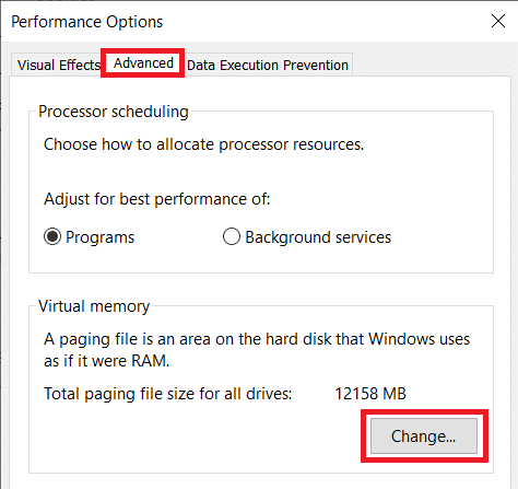 ไปที่แท็บขั้นสูงของหน้าต่างต่อไปนี้แล้วกดปุ่ม Change… ใต้ส่วนหน่วยความจำเสมือน