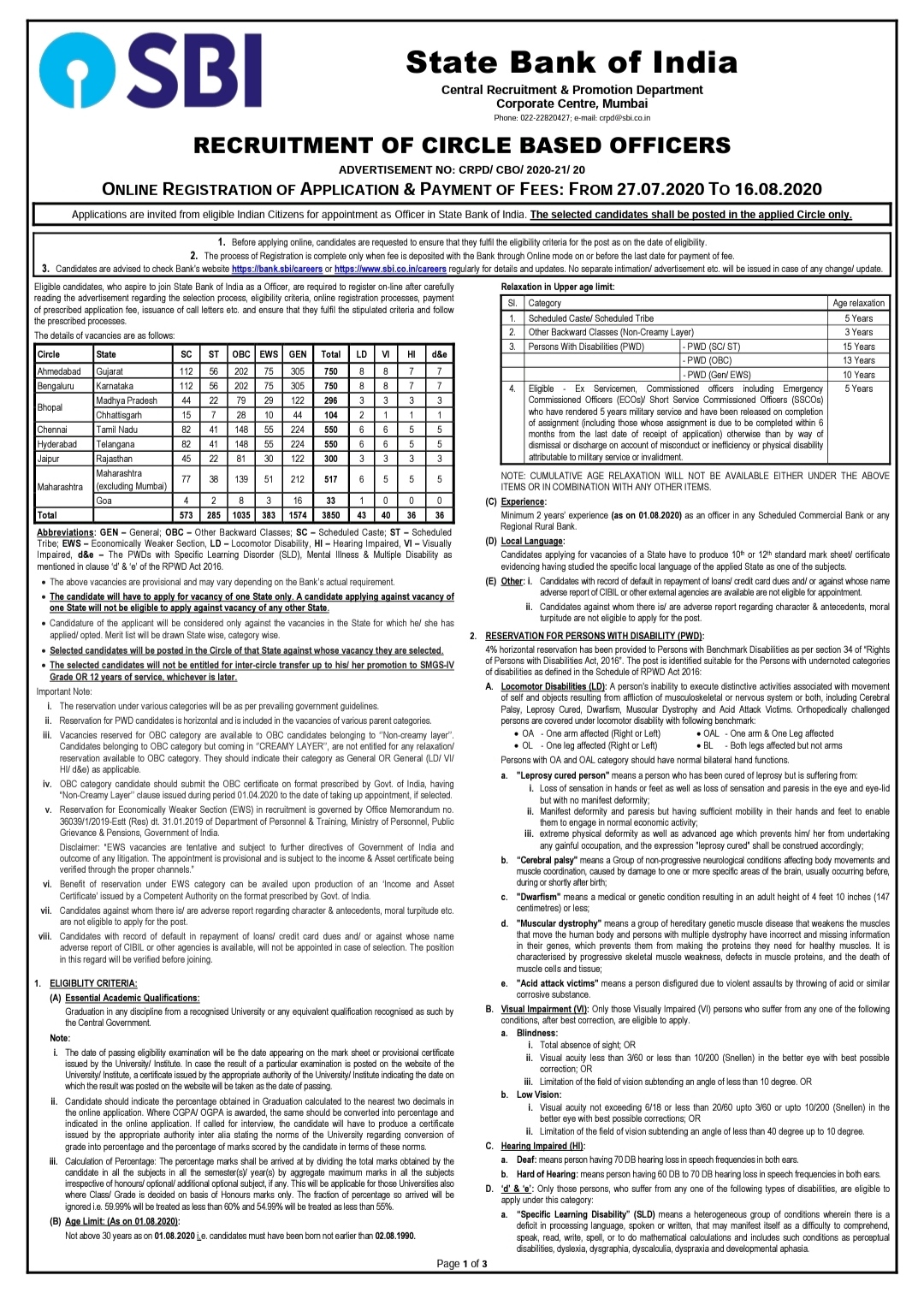 SBI JOBS-Graduates are invited to apply for 3850 Officer posts at State Bank of India