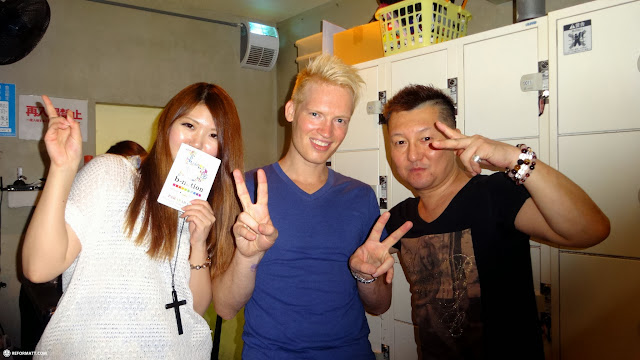 being welcomed back by Bancho and Anna at B-1 Dynamite!! in Tokyo in Roppongi, Japan 