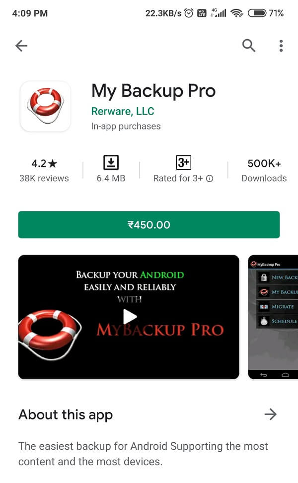 ติดตั้งแอป MyBackup Pro จาก Google Play Store |  วิธีสำรองข้อมูลโทรศัพท์ Android ของคุณ