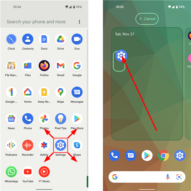 สร้างทางลัดสำหรับแอปการตั้งค่าบนหน้าจอหลักบน Android 12