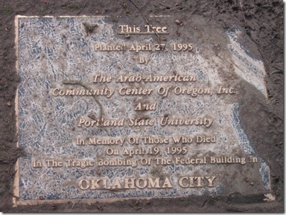 IMG_2272 Oklahoma City Bombing Memorial Tree Plaque in Portland, Oregon on February 15, 2010