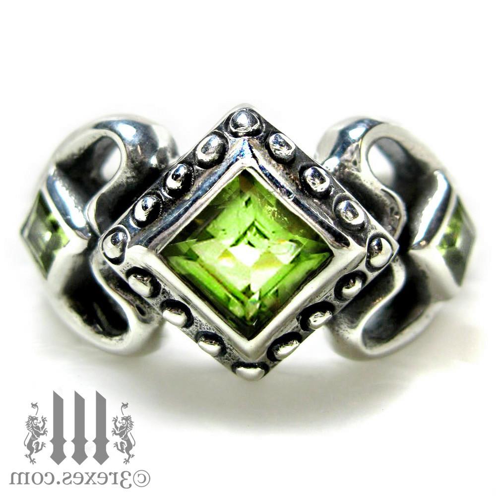 Princess Love Silver Engagement Ring, Gothic Wedding Band, Green Peridot