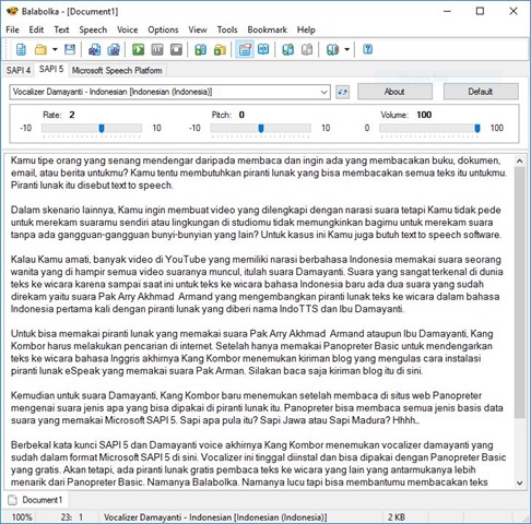 tangkapan layar text to speech software balabolka