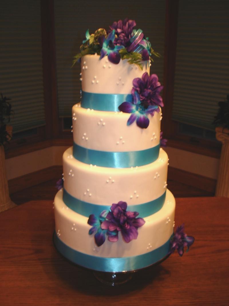 4 Tier Wedding Cake with Blue