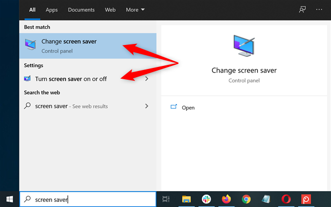 Apri le impostazioni del salvaschermo di Windows 10 usando Cerca