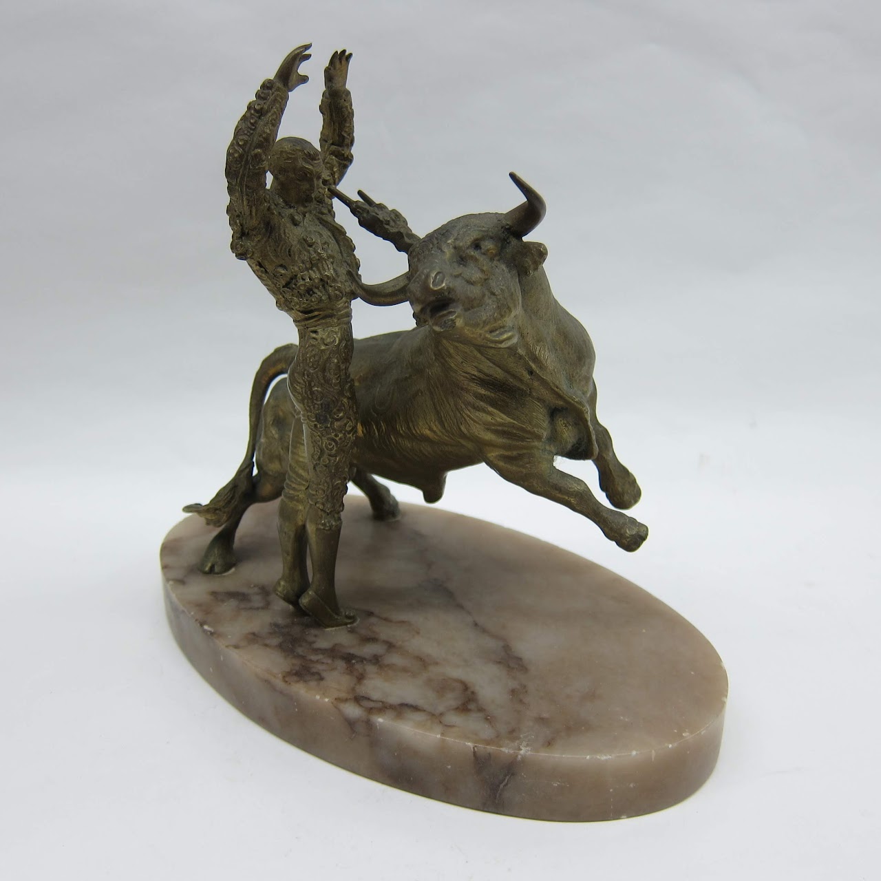 Brass Matador and Bull Sculpture