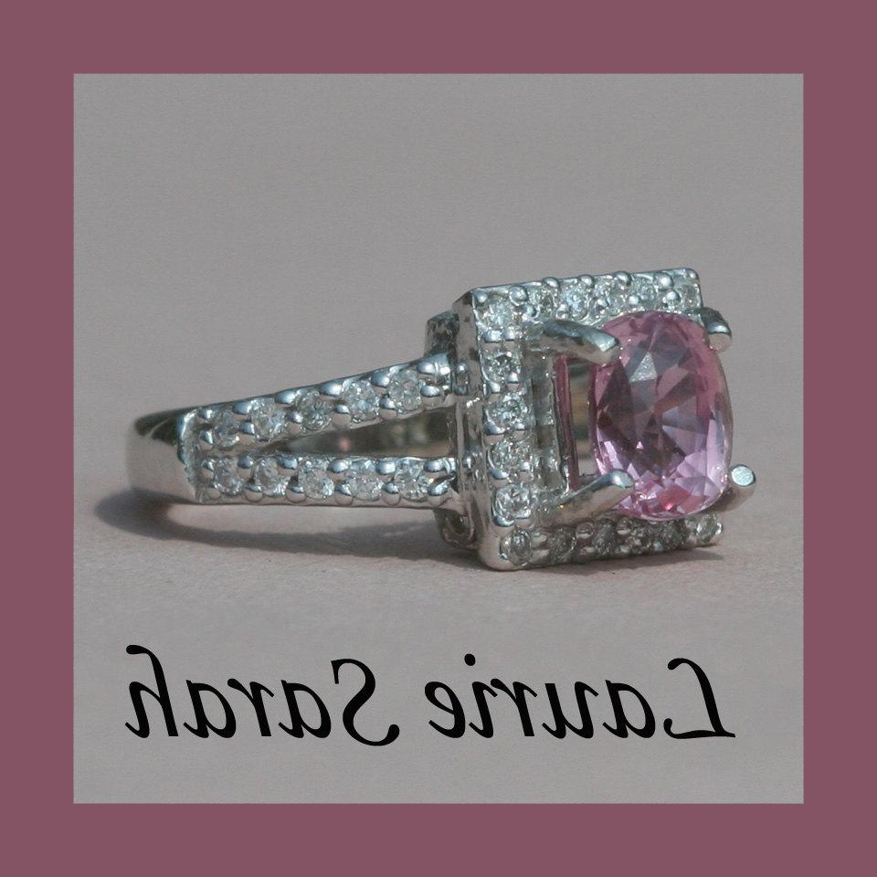 Pink Sapphire and Diamond Ring with Split Shank and Single Halo - LS395