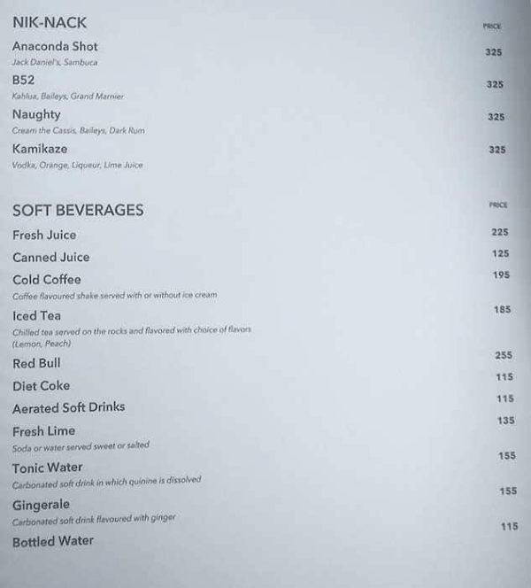 30:60 Bar, The Fern Residency menu 