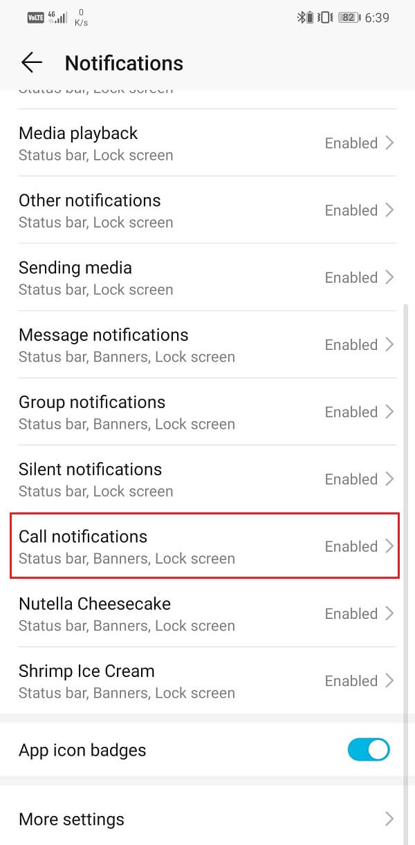 Open Call notifications section