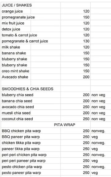 Salads & Smoothies menu 