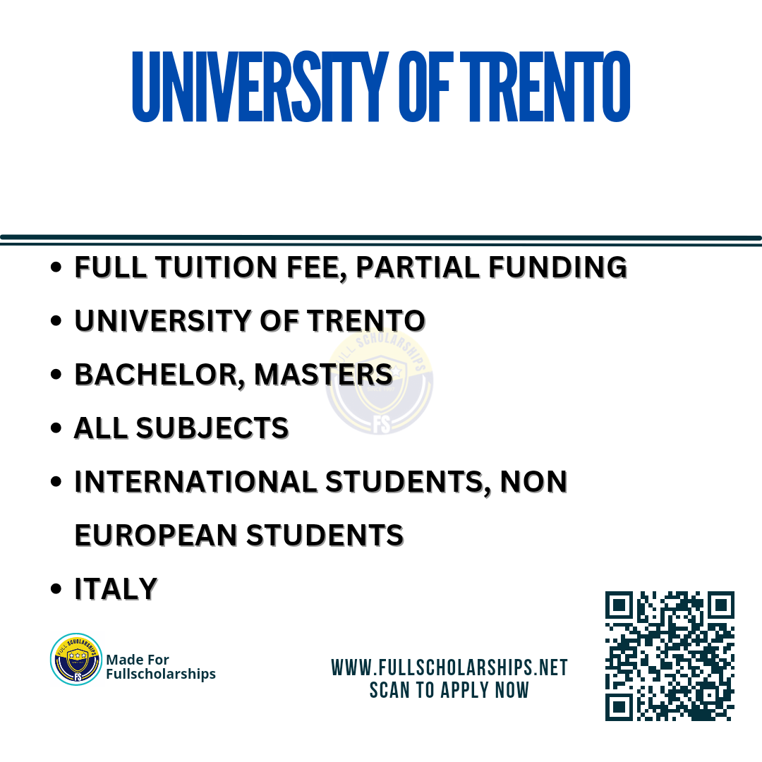 Italy Scholarships Without IELTS - University of Trento 2023-2024 Scholarships For Bachelors,Masters