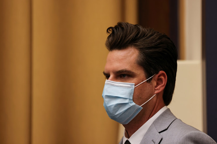 US Representative Matt Gaetz briefly attends a House Judiciary Committee hearing in the Rayburn House Office Building on Capitol Hill in Washington, US, on April 14, 2021.