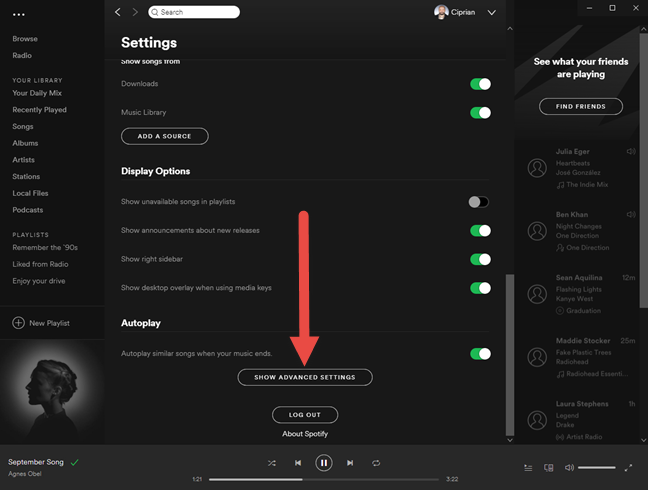 Spotify, ventanas