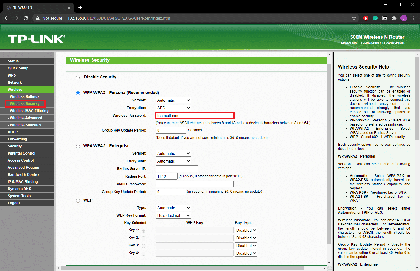 Página de administración del enrutador