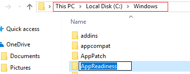 créer un dossier AppReadiness dans Windows / Corriger l'erreur 0x80073cf9 du magasin Windows 10