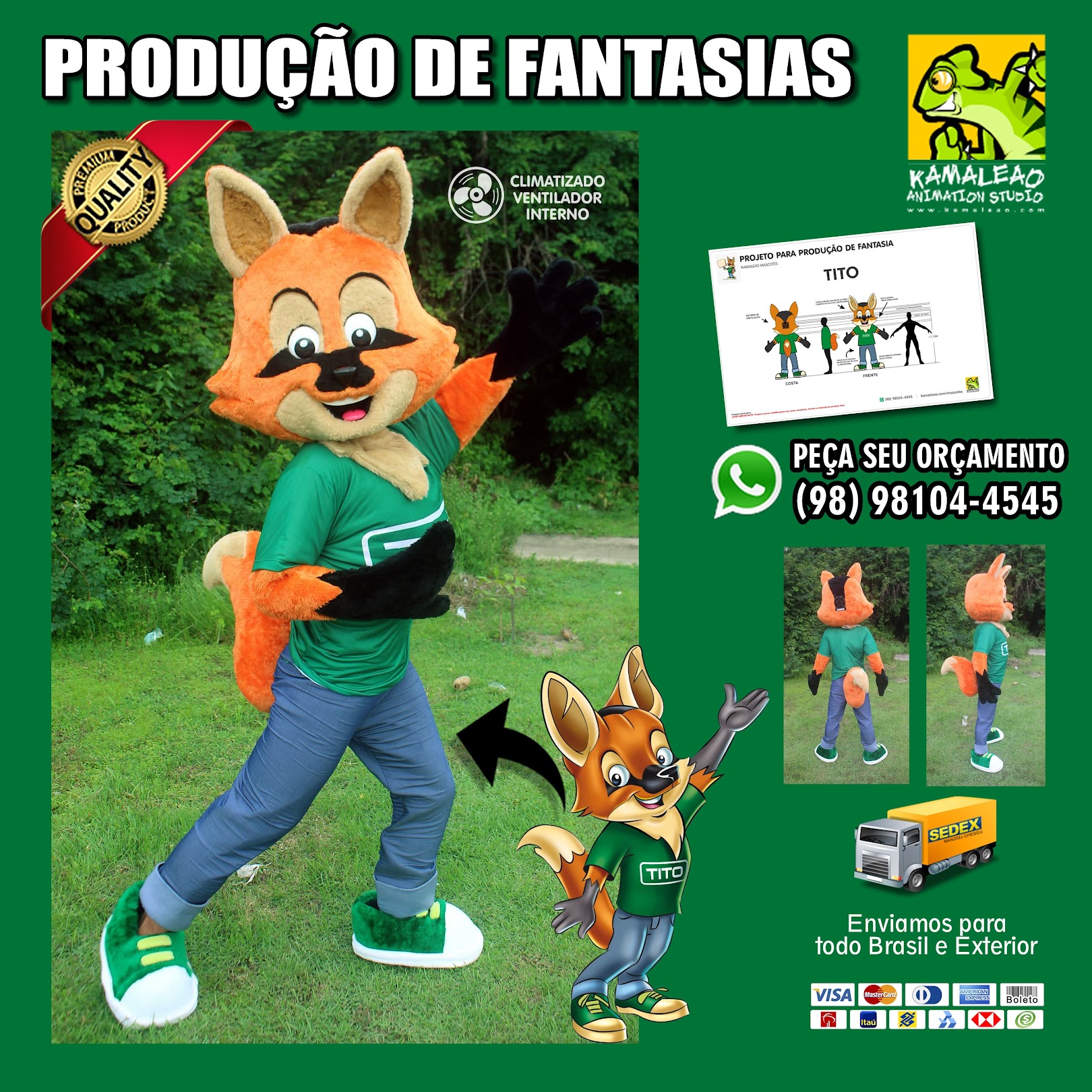 MASCOTE - Fantasia de Esquilo Raposa Lobo Guará Tito