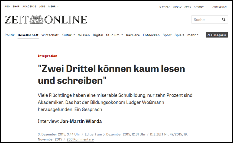 Miserable Ausbildung der Flüchtlinge via Zeitartikel Miserable Ausbildung der Flüchtlinge via Zeitartikel