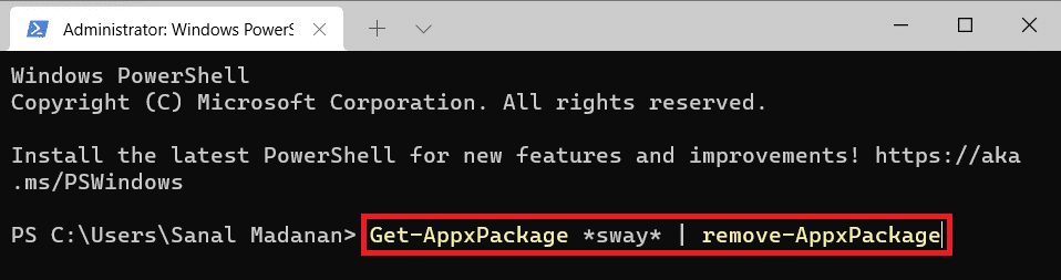 Windows PowerShell-opdracht om de sway-app te verwijderen