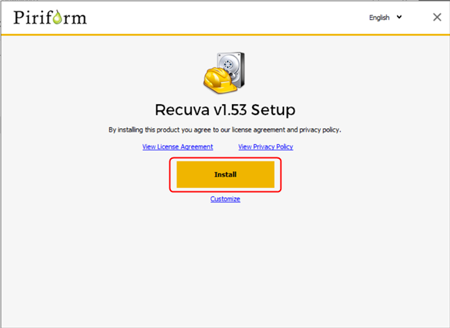 Presione Instalar para usar la configuración predeterminada