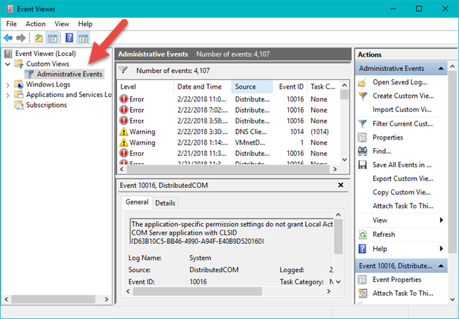 Event Viewer, Windows, มุมมองแบบกำหนดเอง