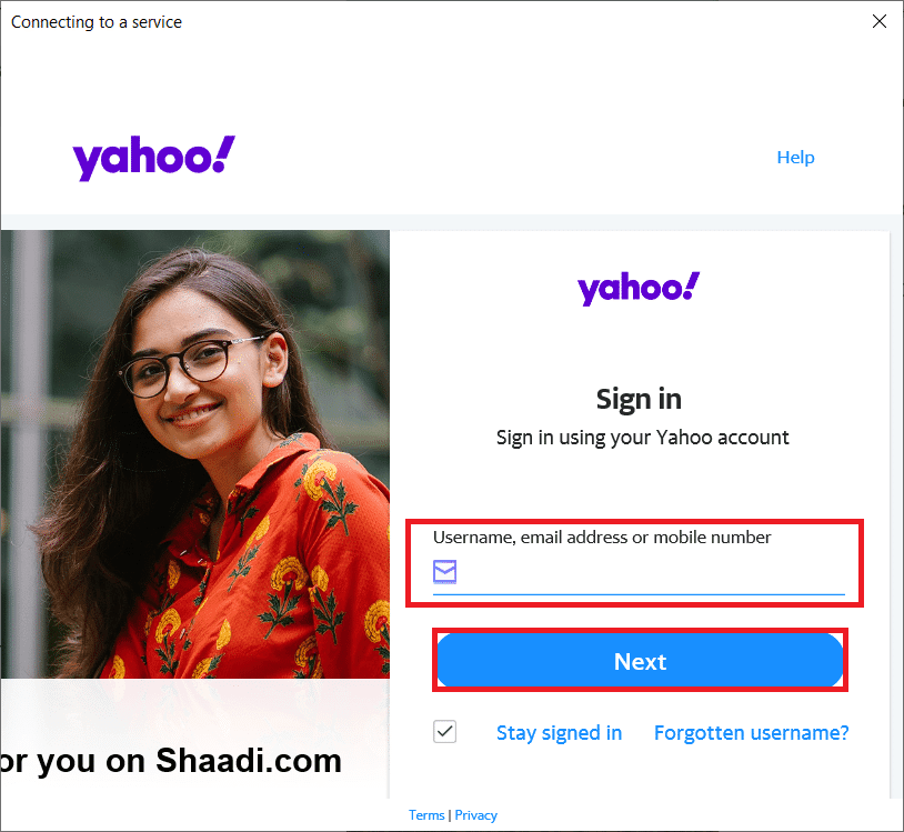 Wprowadź swój adres Yahoo Mail i kliknij Dalej.  Jak naprawić błąd poczty Yahoo 0x8019019a?