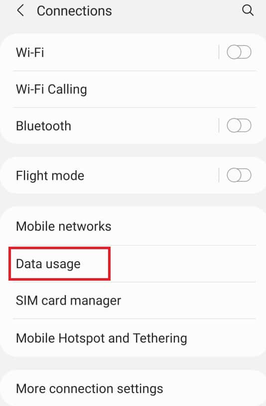 Selecciona Uso de datos.  Cómo abrir el menú de configuración del teléfono Android