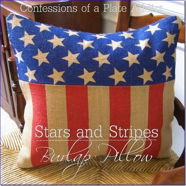 CONFESSIONS OF A PLATE ADDICT Stars and Stripes Burlap Pillow