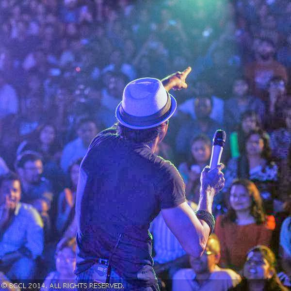 Farhan Akhtar during his live performance at Bandra Fort, in Mumbai, on January 26, 2014.